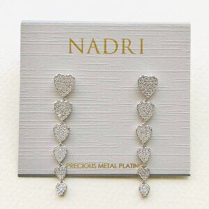 NWT Nadri Silver Tone Cubic Zirconia Heart Linear Drop Earrings